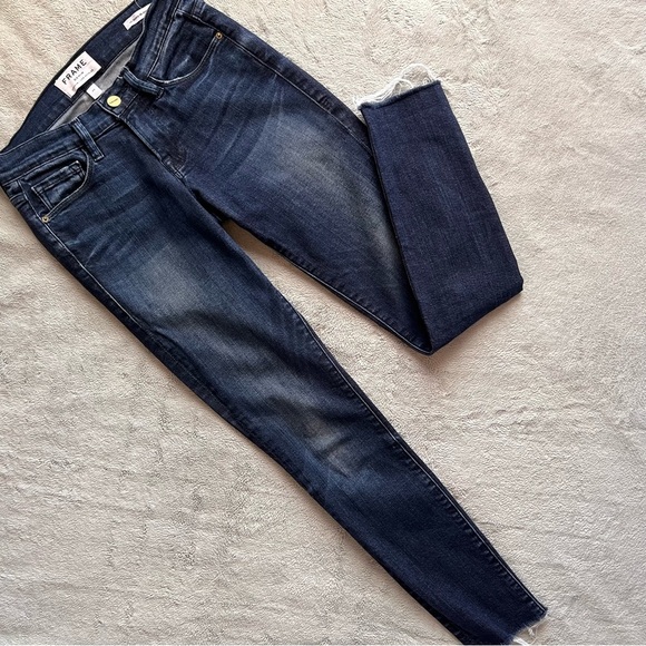 Frame Denim Denim - Frame Le Skinny De Jeanne Mid-Rise Jean Baldwin Stretch Denim Raw Hem Sz 25
